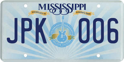 MS license plate JPK006