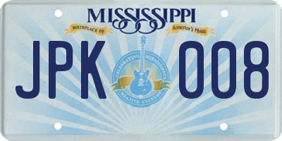 MS license plate JPK008