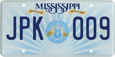MS license plate JPK009