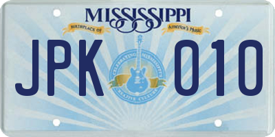 MS license plate JPK010
