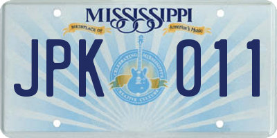 MS license plate JPK011