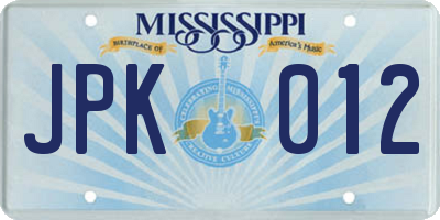 MS license plate JPK012