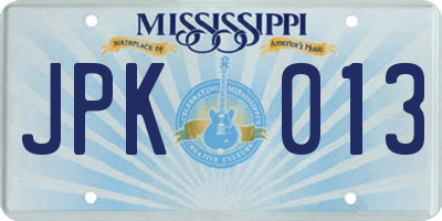 MS license plate JPK013