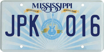 MS license plate JPK016