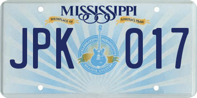 MS license plate JPK017