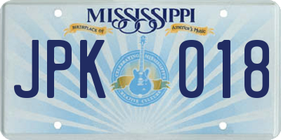 MS license plate JPK018