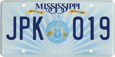 MS license plate JPK019