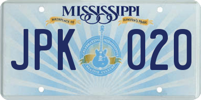 MS license plate JPK020