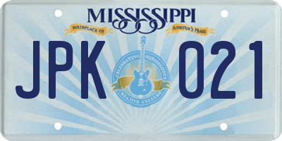 MS license plate JPK021