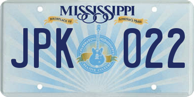 MS license plate JPK022