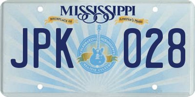 MS license plate JPK028