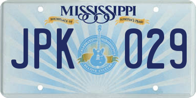 MS license plate JPK029