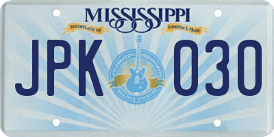 MS license plate JPK030