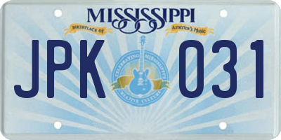 MS license plate JPK031