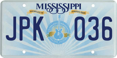 MS license plate JPK036