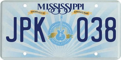 MS license plate JPK038