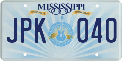 MS license plate JPK040