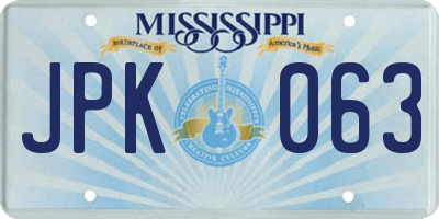 MS license plate JPK063