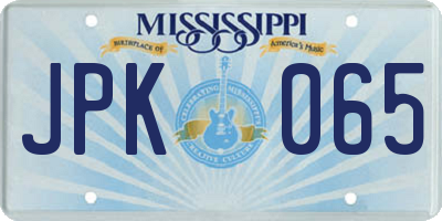 MS license plate JPK065