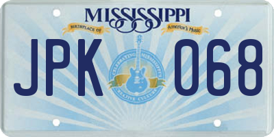 MS license plate JPK068