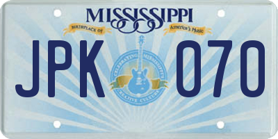 MS license plate JPK070