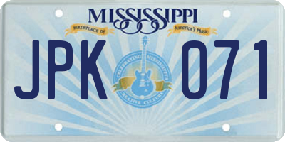 MS license plate JPK071