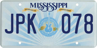 MS license plate JPK078