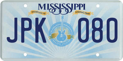 MS license plate JPK080