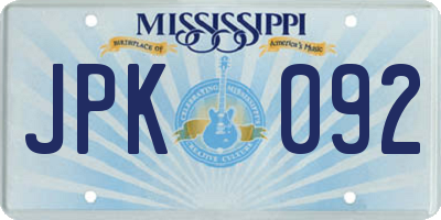 MS license plate JPK092