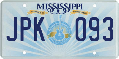MS license plate JPK093