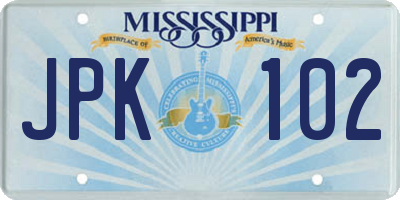 MS license plate JPK102