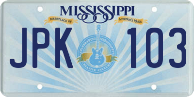 MS license plate JPK103