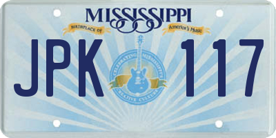 MS license plate JPK117
