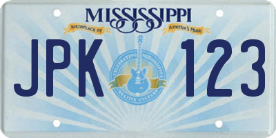 MS license plate JPK123