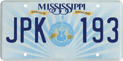 MS license plate JPK193