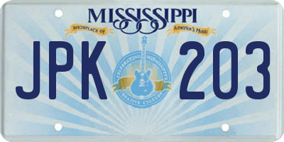 MS license plate JPK203