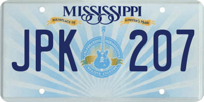 MS license plate JPK207
