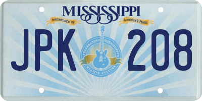 MS license plate JPK208