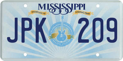 MS license plate JPK209