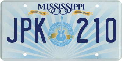 MS license plate JPK210