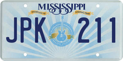 MS license plate JPK211