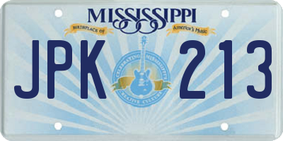 MS license plate JPK213