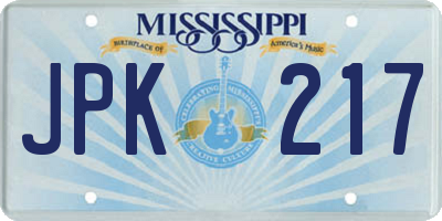 MS license plate JPK217