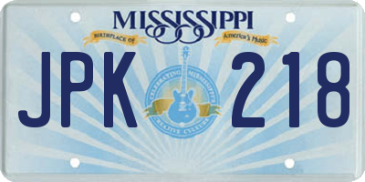 MS license plate JPK218
