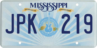MS license plate JPK219