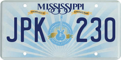 MS license plate JPK230