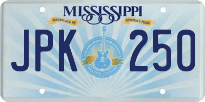 MS license plate JPK250