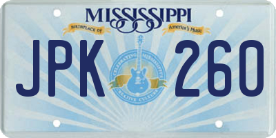 MS license plate JPK260