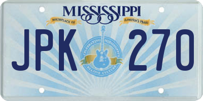 MS license plate JPK270