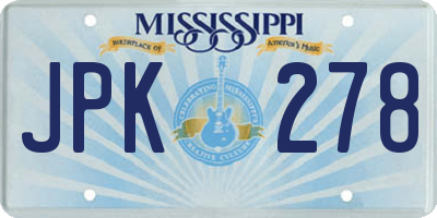 MS license plate JPK278
